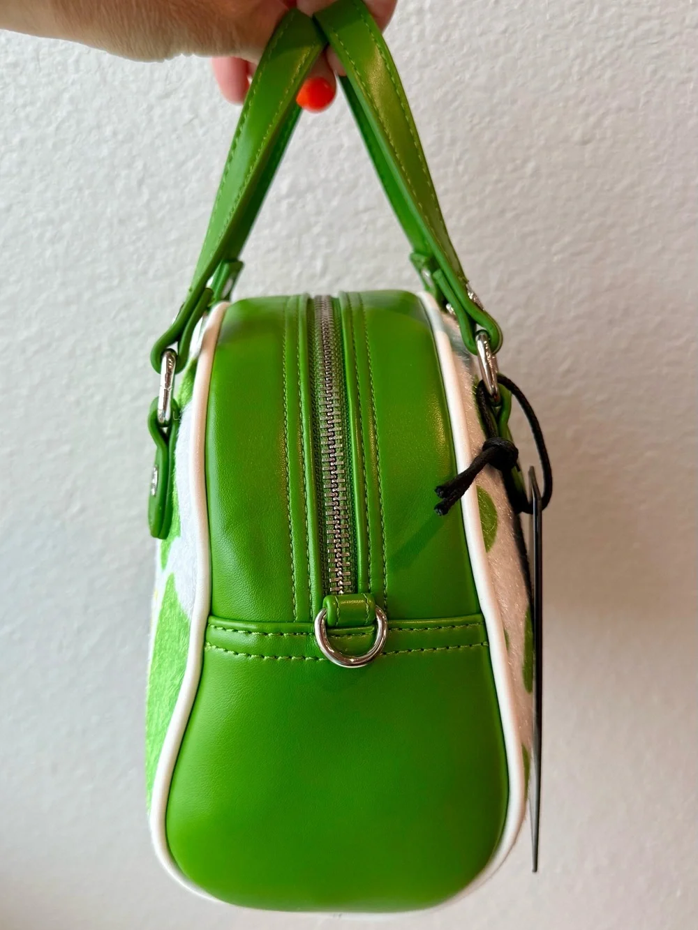 Von Dutch Green & White Cowhide Mini Satchel with Yellow Logo